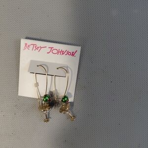 Betsey Johnson Gold Martini Glass Dangle Earrings with Green Accent